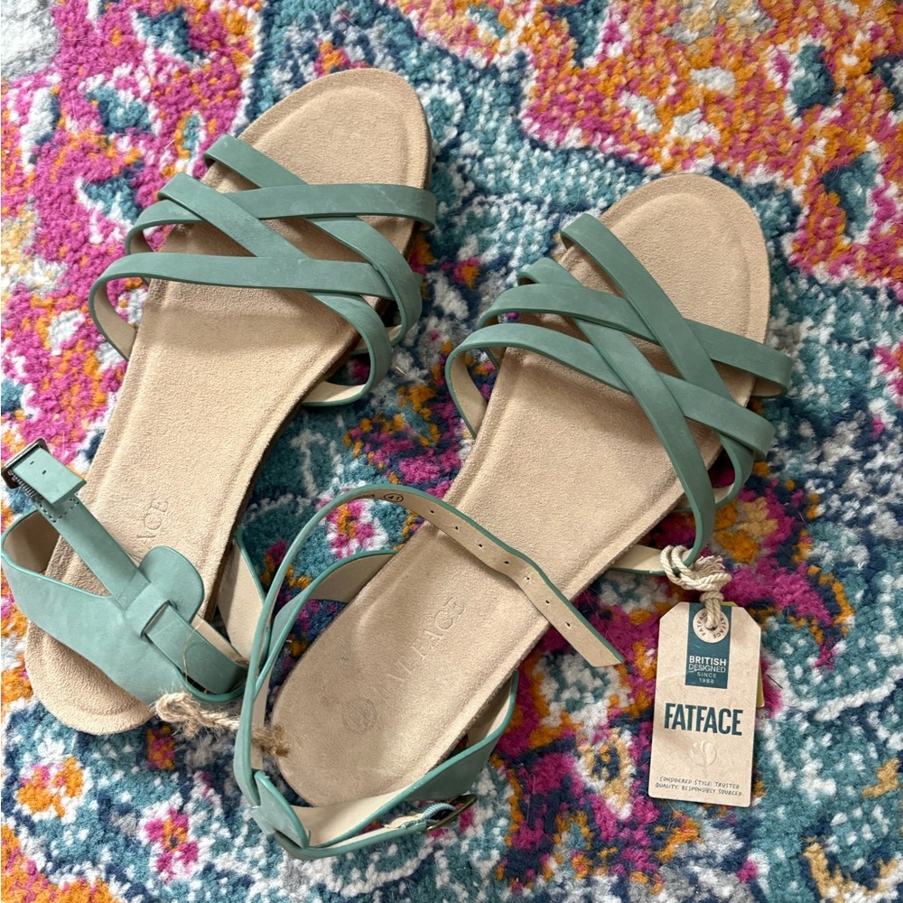 FatFace Women's Strappy Crisscross Sandals in Green Haze